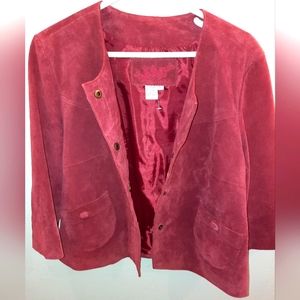 Women's LAL brand ruby red 100% leather jacket size large EUC